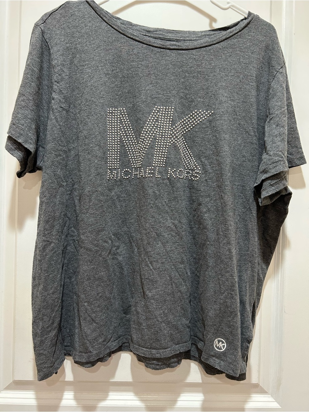Michael Kors Charcoal Gray Studded MK Logo Short Sleeve Tee